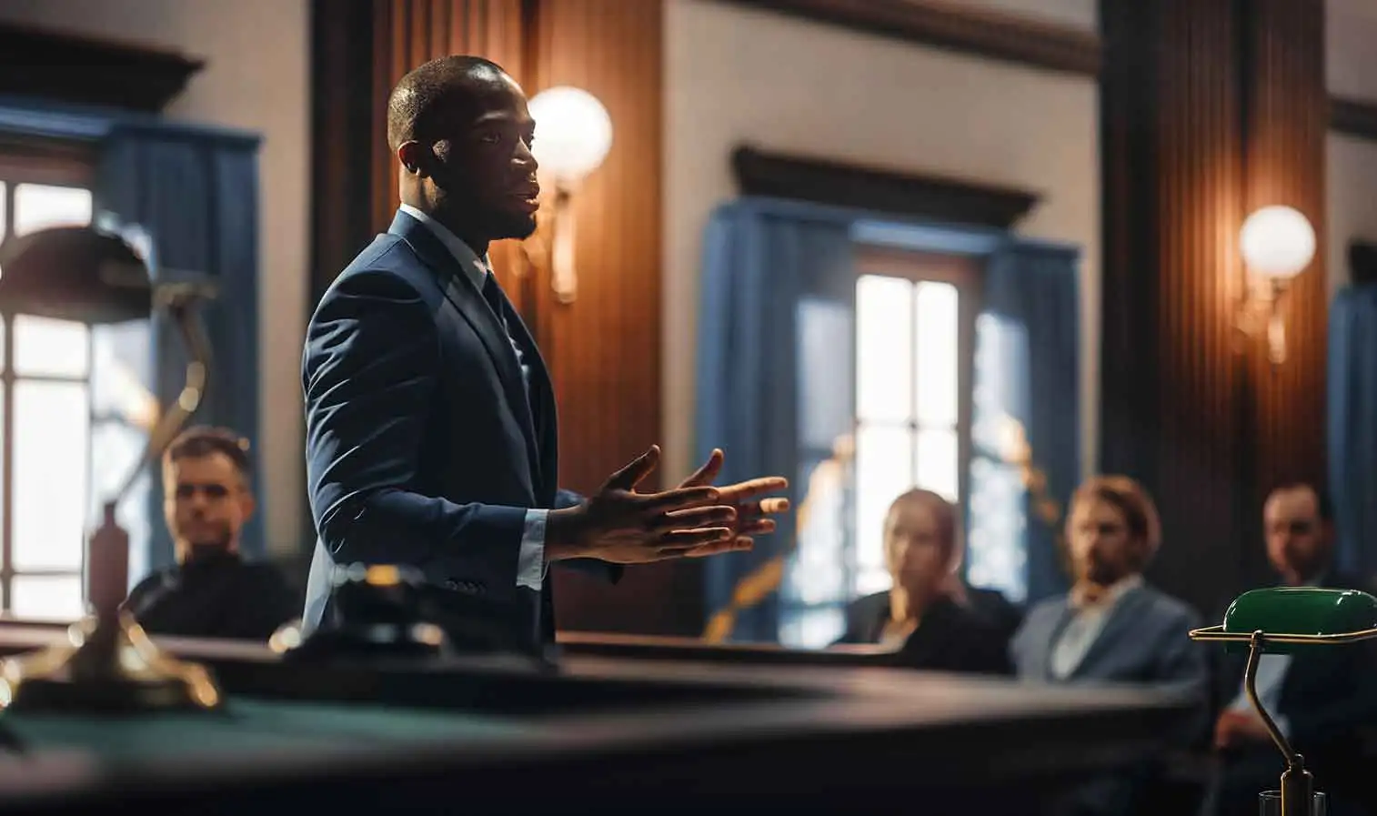 Obligation-de-formation-continue Avocat se tenant devant une assemblée dans un tribunal